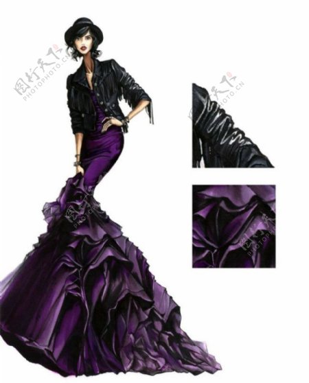 紫色长裙设计图