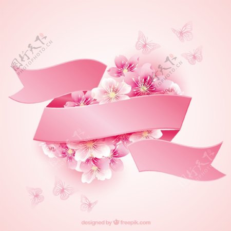 樱花带粉红色的丝带