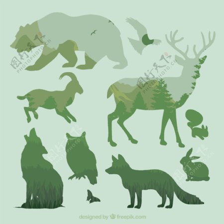 10款森林动物叠影矢量图