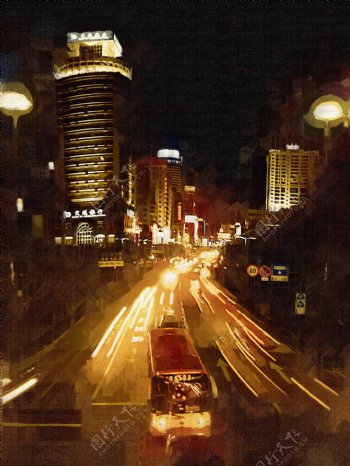 城市夜景油画图片