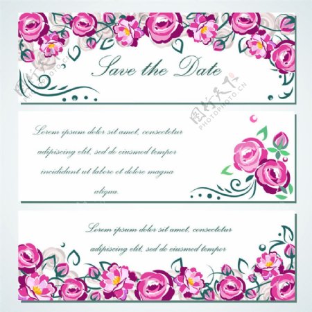 紫色玫瑰花婚礼卡片图片