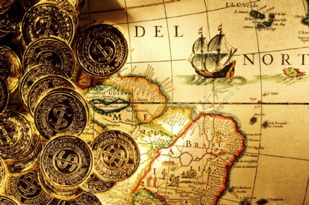 金币与航海地图图片