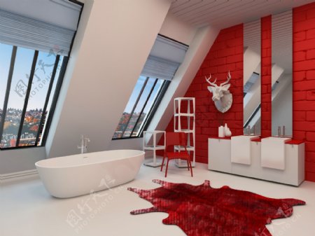 红色风格浴室装修设计图片