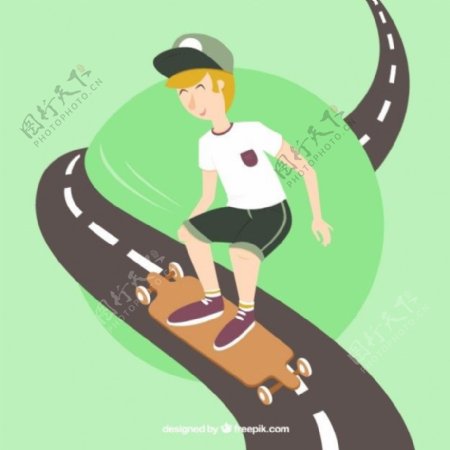 男孩在路上玩滑板