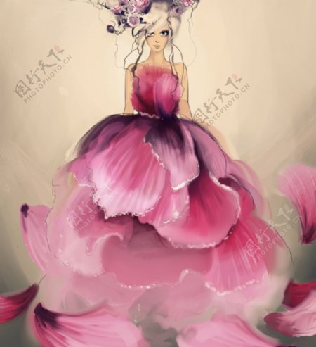粉色花瓣连衣裙设计图