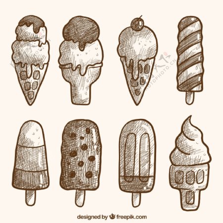 手绘素描风格美味冰淇淋图标