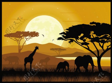 非洲草原动物剪影