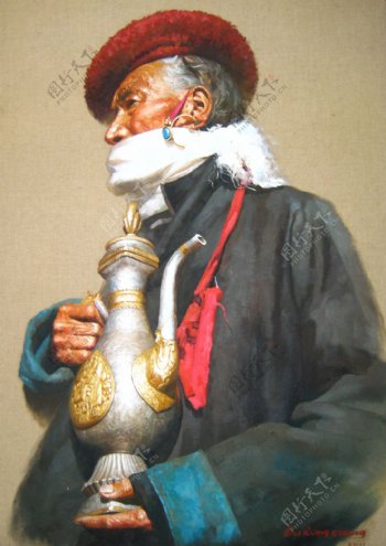 藏族老人油画图片