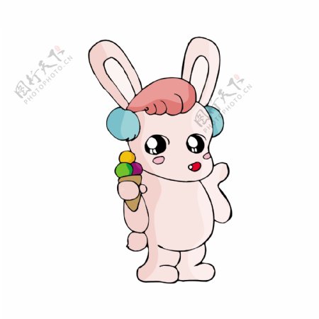 吃冰淇淋的卡通兔子