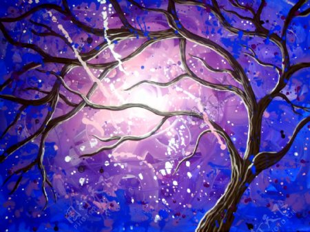 油画树木夜景图片