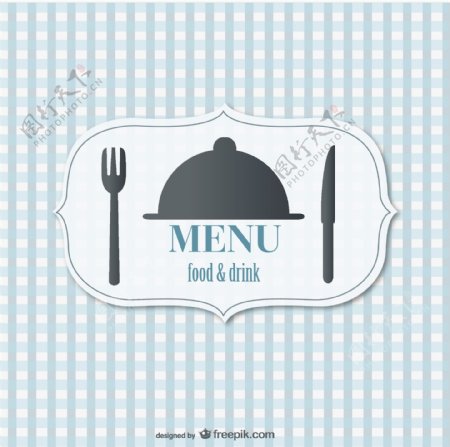 用叉子和刀子的蓝色餐厅菜单