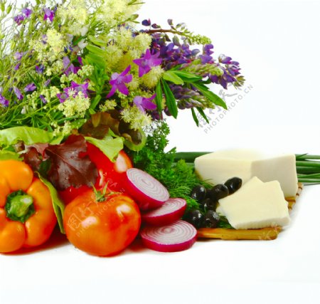 鲜花与蔬菜豆腐图片