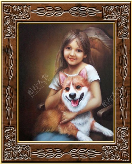 抱小狗的儿童图片