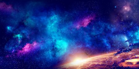 蓝色梦幻星空宇宙背景素材图片