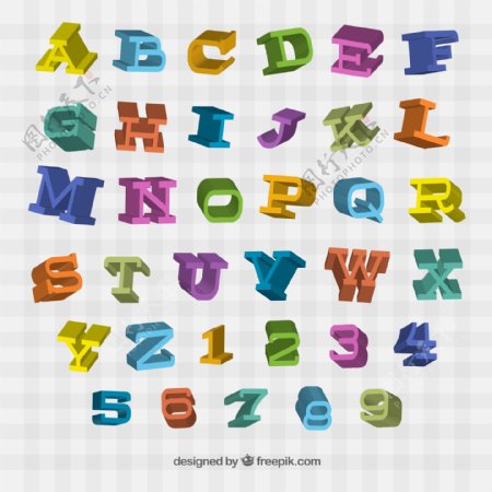 彩色立体字母与数字矢量图图片