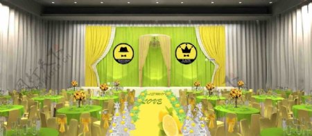 绿色婚礼宴会厅T台效果图