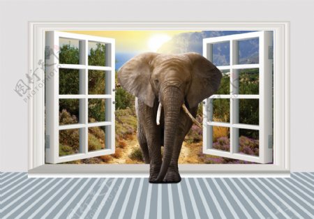 3D大象背景墙