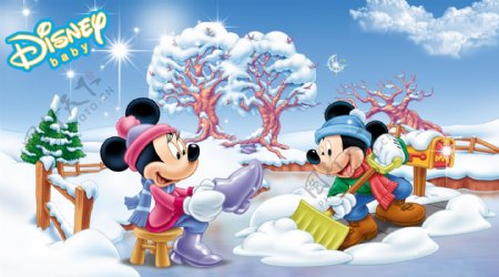 米奇米老鼠雪景打雪仗