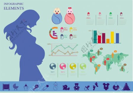 全球孕妇信息分析矢量图