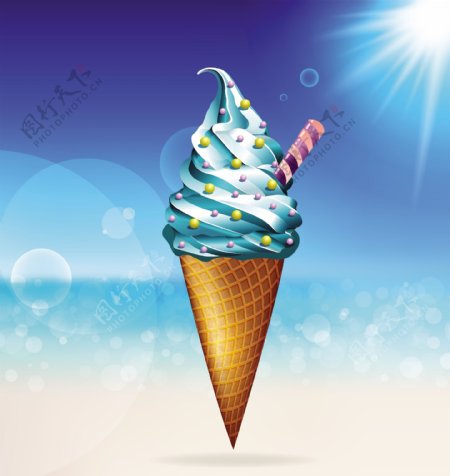 夏日冰淇淋蓝色背景图