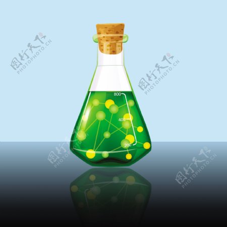 瓶子里绿色化学分子背景图