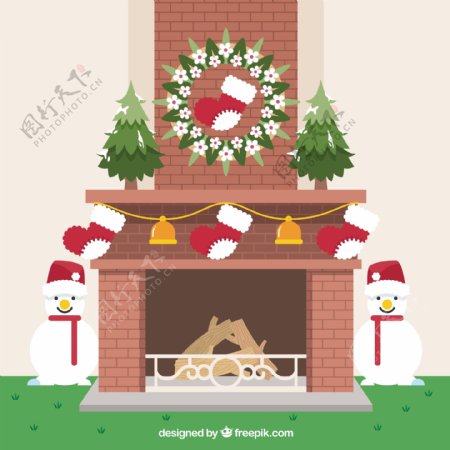 装饰壁炉与圣诞节元素