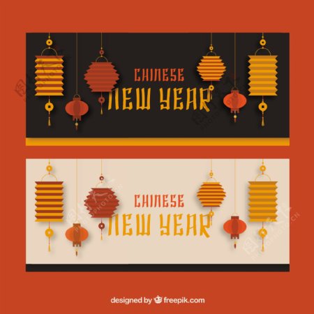 中国新年横幅与灯笼