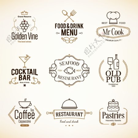 餐厅菜单标志矢量