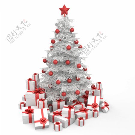 白色圣诞树与礼物图片素材