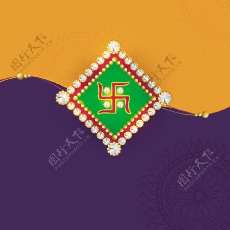 在橙色和紫色背景美丽rakhiRakshaBandhan庆祝精美的贺卡设计