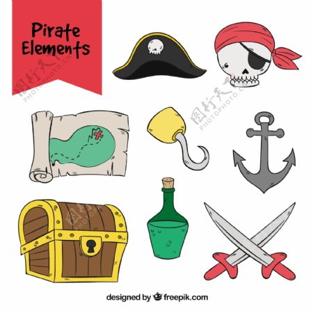 手绘海盗元素图标素材