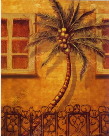 复古椰子树装饰画油画