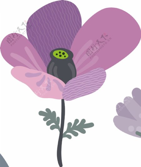 紫色卡通花朵树叶矢量素材