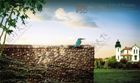 PSD风景房地产海报素材下载