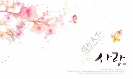 手绘风格粉红花朵插画PSD分层素材