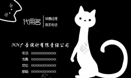 黑白卡通猫咪名片