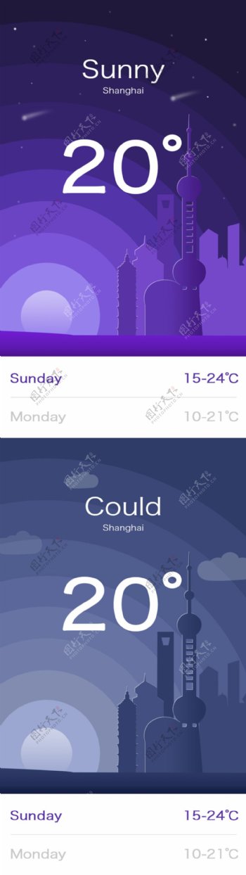 上海建筑剪影天气预报psd矢量分层