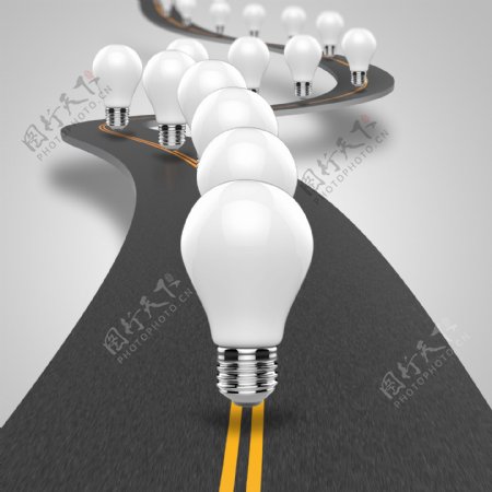 公路上成行的灯泡创意图片