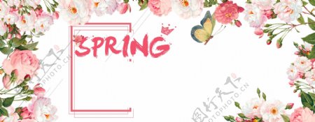 春节鸟语花香淘宝海报背景粉色花朵