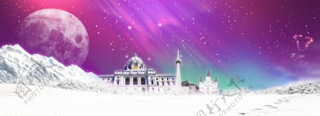 紫色雪山banner背景