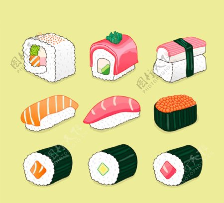 9款美味日式寿司矢量素材
