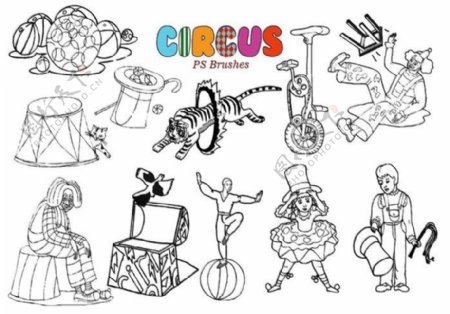 20种手绘小丑造型卡通马戏团小丑PS笔刷下载