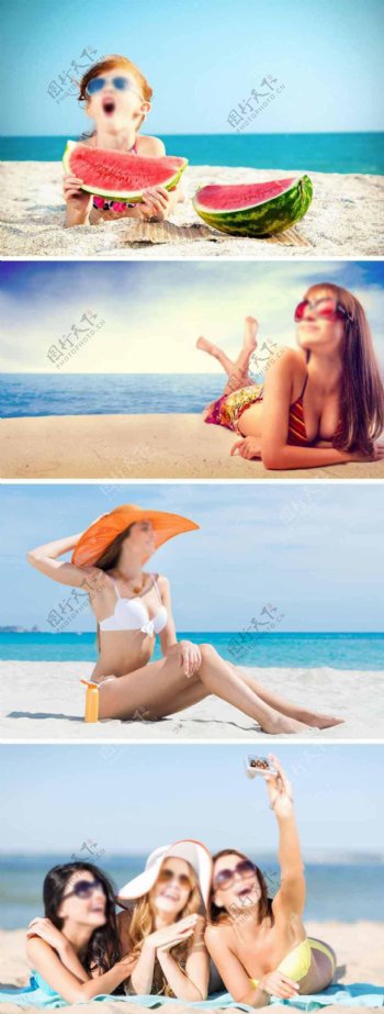 清凉夏季沙滩美女