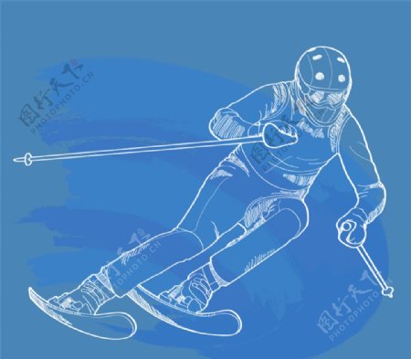 白色手绘滑雪人物矢量素材