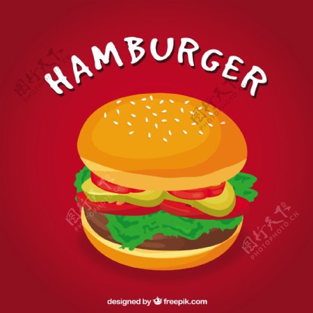 美味汉堡插图红色背景