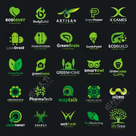 多款绿色英文logo素材