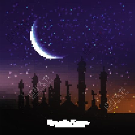 清真寺剪影月亮斋月背景