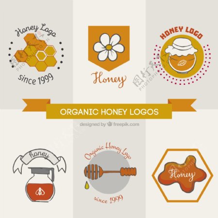 有机蜂蜜与手绘元素的标志