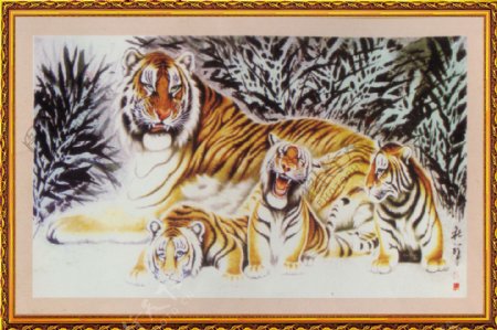 老虎国画壁画图片
