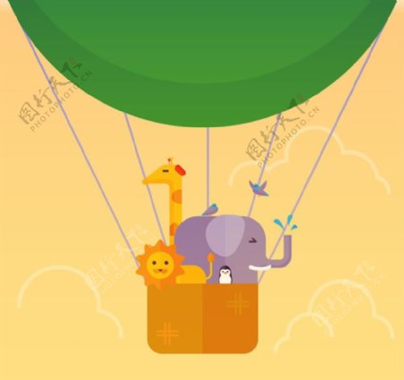 卡通热气球里的动物矢量素材下载